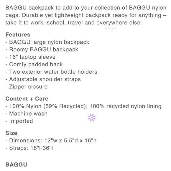 NEW BAGGU Large Nylon Backpack - Picture 5 of 9